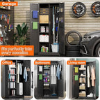 61.61" H Broom Closet Storage Cabinet with Towel Hangles and Adjustable Shelves,Metal Tool Cabinets with Pegboard and Hooks for Garage Laundry Room Home Office,Required Assembly,Black