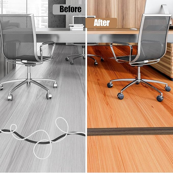 Floor Cord Cover Self Adhesive Cord Hider,10FT Cable Management, Extension Strip Protector for Wires, Prevent Cable Trips for Offices, Gyms, Exhibitions Cavity:0.47"(W) x 0.35"(H) Wood Walnut