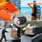 Marine Grade Heavy Duty Bungee Cord Roll with 12 Hooks - Black Elastic Shock Cord Kit for Kayak Deck, Outdoor Camping, Tarp Tie Downs, Bike Rack, DIY Assorted Bungee Ropes (1/4" x 100ft)