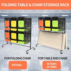 Folding Chair Rack for Storage,Folding Chair Cart 84 Chairs on Wheels Table Storage Cart 600 LBS Capacity Heavy Duty Steel Mobile Dolly Storage Rack with Dust Cover & Elastic Cords