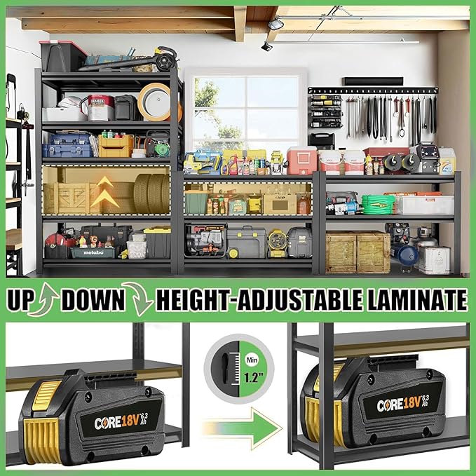 72" H Garage Shelving 5 Tier Storage Shelves 3000LBS Metal Shelving Unit Heavy Duty Adjustable Steel Shelf for Kitchen Warehouse Pantry Basement,72" H x 40" W x 15.8" D, Black