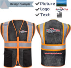 Custom Safety Vest with Logo Pockets High Visibility Reflective Vests Construction Security Workwear