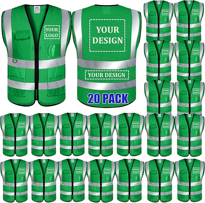 BeautyWill Custom Logo 10/20 Pack Safety Vest Class2 High Visibility Vest with Pockets Breathable Construction Vest Bulk