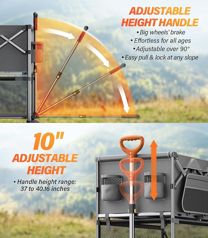 Collapsible Wagon Double Decker Wagons Carts Foldable for All Terrain, Grey
