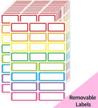 Removable Colored Labels Stickers, Self-Adhesive Rectangular Stickers Star Border Water/Oil/Tear Resistant for Storage/Classroom/Home (2 Size, 300 Labels)