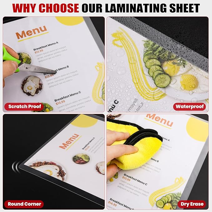 CAREGY Thermal Laminating Pouches,150 Pack Laminating Sheets, 5 Mil, 9 x 11.5 Inches Lamination Sheet Paper for Laminator, Round Corner Letter Size, Office and School Supplies