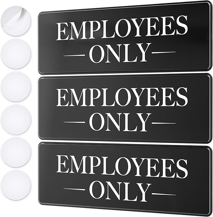 Employees Only Sign Kit For Door - 3 Pack - 3 By 9 Inch - Ideal Employee/Staff Only Signs for Office, Business, Kitchen, Restroom - Ensures Public Do Not Enter Restricted Areas