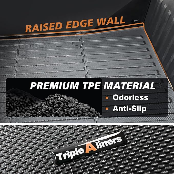 TripleAliners Premium Extra Thick Truck Bed Mat Compatible with 2023 2024 2025 Tesla Cybertruck Accessories Vehicle Perfectly Flush All Weather Protection TPE Heavy Duty Pickup Car Bed Cargo Mat