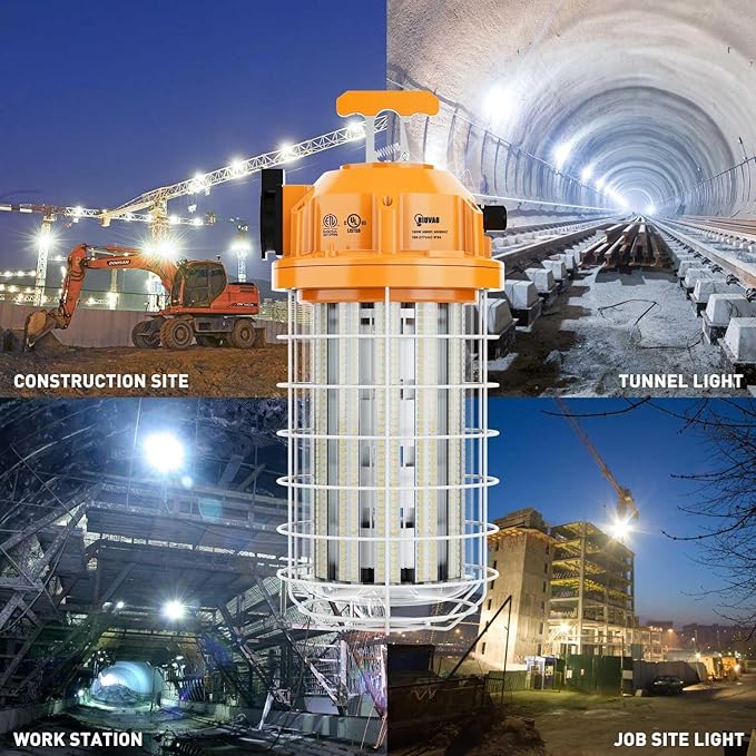 150W LED Temporary Work Light Fixture 24000 Lumen Daylight White 5000K IP64 Dust & Waterproof Stainless Steel Protective Cover for High Bay Construction Jobsite Workshop (150)