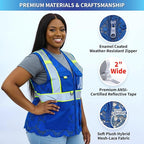 Lace-Mesh Safety Vest for Women & Men - Breathable, High Visibility Vest with Zipper & ANSI Class 2 Reflective Strips