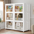 600Qt Large Stackable Storage Bins with Lid, 150Gal Plastic Closet Organizer and Storage Box with Wheels, Collapsible Storage Cabinet with Clear Door for Home Kitchen Office Dorm, 3Pack White