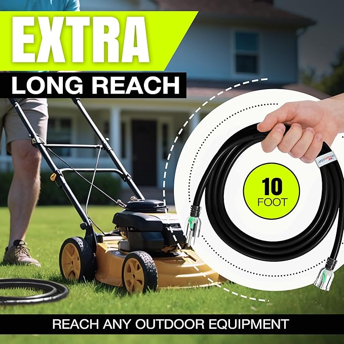10ft Outdoor/Indoor Extension Cord 16/3 Gauge Heavy Duty 3 Prong SJTW, Waterproof, ETL Listed, Flexible Cold-Resistant Long Power Cord,13A 125V 1625W, Black by LifeSupplyUSA