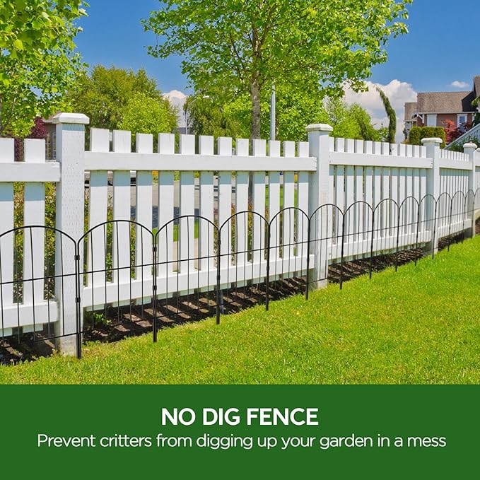 Goovilla Garden Fence, Total 10ft(L) x 24in(H) Garden Fencing Animal Barrier, 10 Pcs Rustproof Metal Fence Panels, Black No Dig Fence, Decorative Garden Fences and Borders for Dogs, Flower Bed, Patio