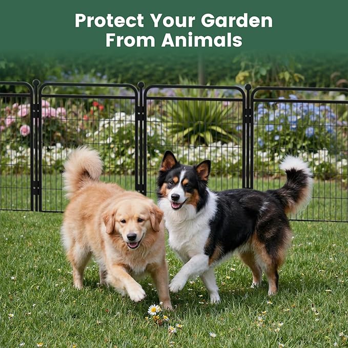 Decorative Garden Fence 24in(H) x44in(L), Thicken 2 Panels Metal No Dig Outdoor Dog Fence for Yard,Heavy Duty Animal Barrier for Dog and Rabbit, Garden Border Fence, Black