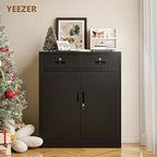 Metal Storage Cabinet with 2 Drawers and Shelves,36"H Locking Kitchen Storage Cabinets,Adjustable Shelf File Cabinet with Doors for Home Office, Garage,Laundry Room,Basement,Utility Room-Black