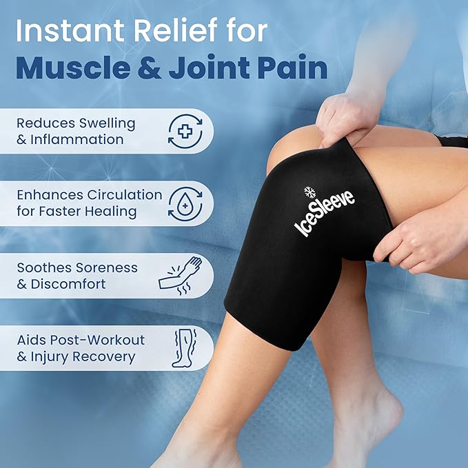 IceSleeve Elbow & Knee Ice Pack Wrap, Reusable Ice Sleeve for Arm & Leg, Flexible Gel Ice Pack for Knee Injuries, Tennis Freeze Sleeve Elbow Compression Wrap, Cold & Heat Therapy, Black L 1 Pack
