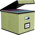 Huolewa File Organizer Box with Lid, Collapsible File Folder Organizer for Office Document Storage, Filing Box with Plastic Slide for Letter Size Hanging File Folders(1 Pack, Green)