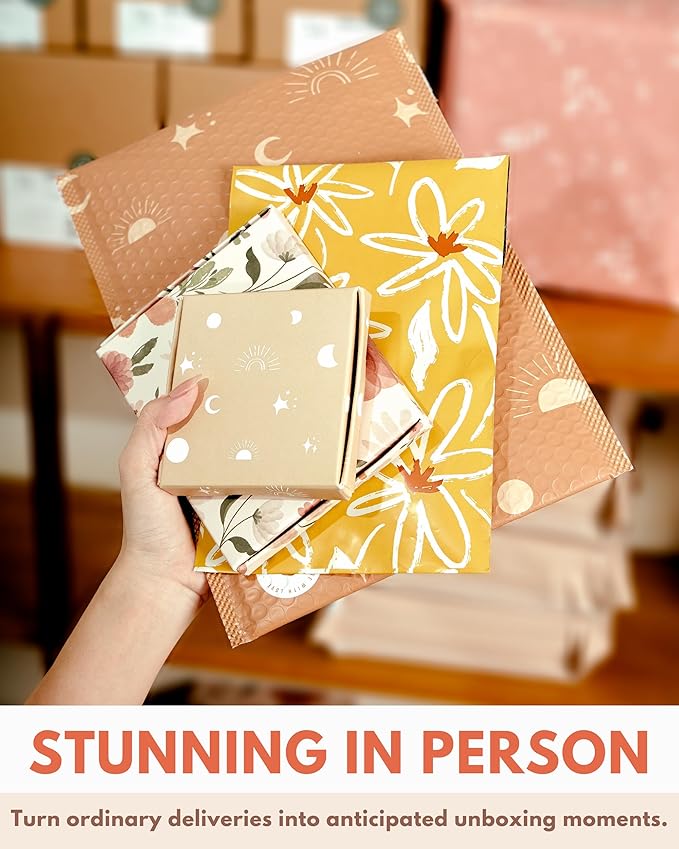 Poly Mailers 6x9-25 Pack Biodegradable Shipping Bags for Stationery and Small Accessories - Impack Self-Seal Waterproof Thick Mailing Envelope for Small Items - Golden Pencil Floral