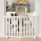 24" Height Tall Freestanding Pet Gate, Solid Wood Folding Safety Fence Wooden Dog Gate with 2 PCs Support Feet Ideal for Stairs, Doorways, Halls, Kitchens, Heavy Duty Gates, 2 Panels, White