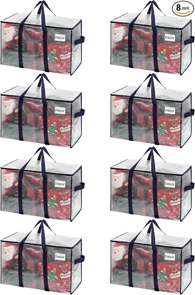 VENO 8 Pack Moving Bags and Large Christmas Storage Bins with lids. Alternative to Moving Boxes, Packing Supplies for College. Extra Large Heavy Duty Totes for Packaging (Clear, 8 Pack)