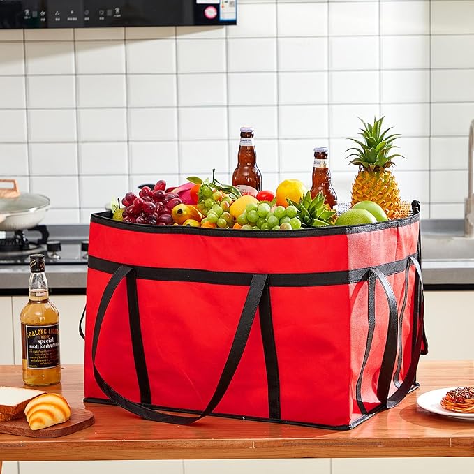 Maxcheck 2 Pcs Insulated Bags for Food Delivery XXXL Large Capacity Hot Grocery Tote Bag Reusable Warming Pizza Catering Carrier for Commercial Travel Lunch Shopping Gifts (Red)