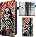 Car Registration and Insurance Card Holder - Santa Muerte Leather Document Organizer & Bifold wallet for License, Insurance Cards | Fits Vehicle Glove Box & Visor