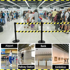 Therwen 6 Pcs Double Retractable Belt Barrier with Stanchion Dual Retractable Safety Belt Heavy Duty Crowd Control Stanchions Stainless Steel Post Holder Safety Barrier Stand (9.8 ft,Black and Yellow)
