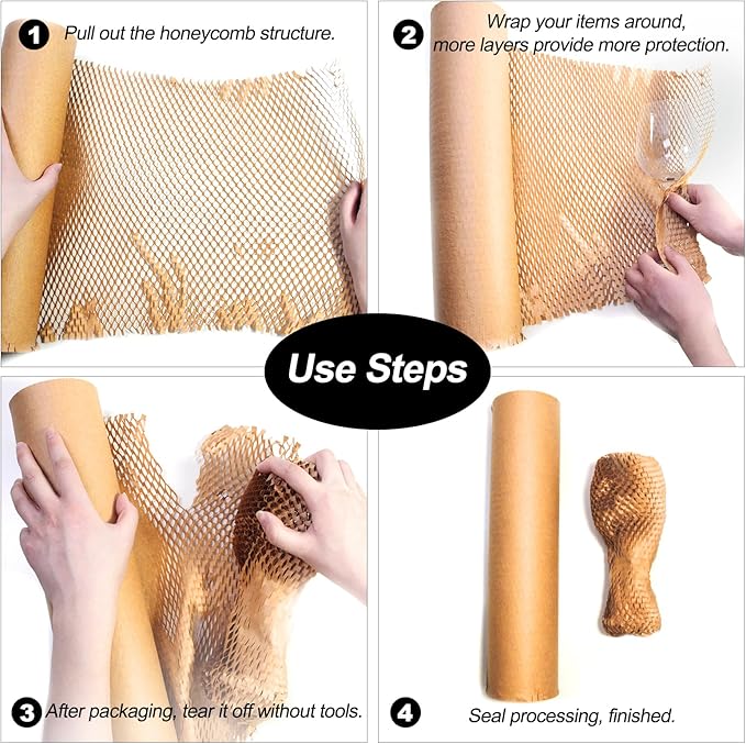 Packing Dishes Recyclable Packing Material for Moving Glassware Eco Friendly Moving Paper Sheets Bubble Cushion Wrap for Packing 80GSM Honeycomb Paper Roll with Fragile Stickers 15"x100'