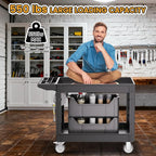 2-Tier Rolling Tool Cart,Heavy-Duty Plastic Service Cart with Lipped Shelves,550 lbs Capacity Utility Cart,46 x 26 Inch Rolling Work Carts for Garage,Salon,Kitchen,Office-Black