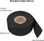MECCANIXITY Braided Cable Sleeves Heat Shrinkable Fabric Sleeving, 1 3/8" 40ft Black 2:1 Ratio Heat Shrinkable Cord Protector for Harness Cable, Network Cable Protection, Cable Management