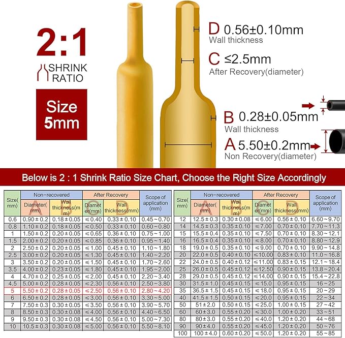 Chanzon 2:1 Ratio - 80Ft Roll - 3/16" (5mm) Heat Shrink Tubing 2:1(25M Total Length) Yellow Polyolefin Sleeving Wrap Shrinking 2 to 1 1pcs