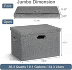 Large 17" 36 Quart Collapsible Stackable Storage Bins with Lids, 3 Packs Black and White Mix Linen Fabric Closet Boxes with Lids, Storage Cube Baskets Container Organizers (17x12x11)