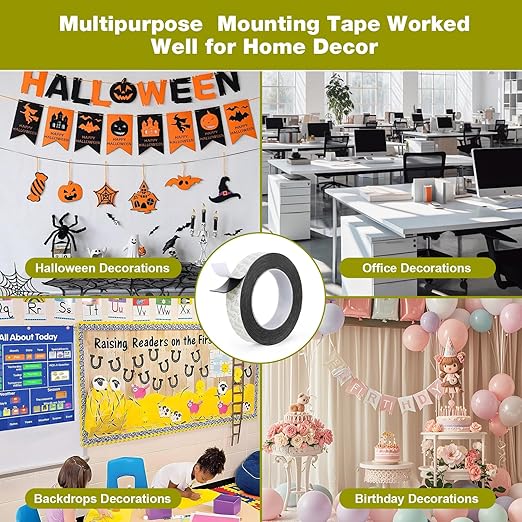Double Sided Tape Heavy Duty, 1IN x 16.5FT Removable Mounting Tape, No Damage Wall Tape Damage Free Picture Hanging Strips, Strong Adhesive Strips Foam Tape for Poster Art Craft Home Office Decor