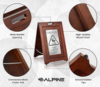 Alpine Wooden Wet Floor Sign – High-End Slippery When Wet Caution Sign, Bilingual English & Spanish, Stainless Steel Plate, Foldable, Rubber Tips, Safety Warning for Hotels, Restaurants & Offices