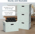 Large 17" 36 Quart Collapsible Stackable Storage Bins with Lids, 3 Packs Light Green Linen Fabric Closet Boxes with Lids, Storage Cube Baskets Container Organizers for Office (17x12x11)