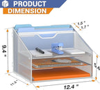 Letter Tray Organizer, Mesh Desk File Organizer with 3 Paper Trays and 2 Vertical Upright Section (Silver)