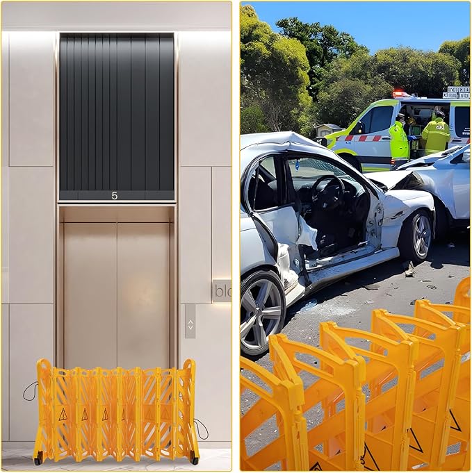 13FT Folding Security Gate, Portable Safety Barrier with Casters, Expandable Traffic Barricade Fence for Construction Site, Driveway, Parking, Event and Crowd Control