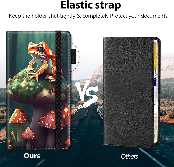 Car Registration and Insurance Holder, Leather Car Glove Box Organizer, Cool Car Accessories for ID, Driver's License Cards & Essential Document,business cards,Men&Women,Mushroom and Frog Forest