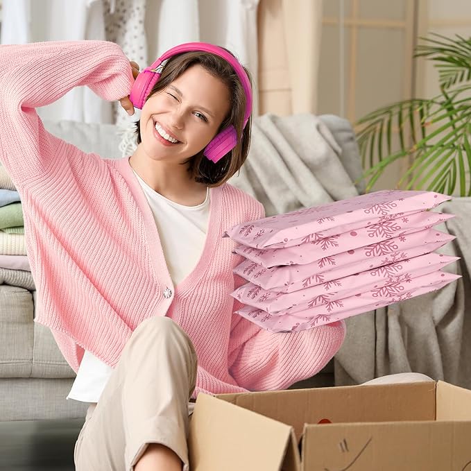 Metronic Christmas Poly Mailers 10x13" 1200pc Shipping Bags for Clothes,Self Adhesive Shipping Envelopes for Small Business,Waterproof Mailers Poly Bags for Shipping,Packaging Mailing Bags Pink Snow