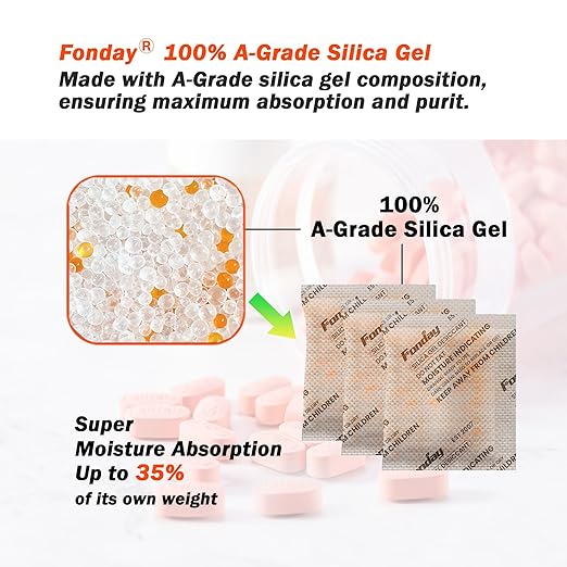 50g x 10 packs Fonday Rechargeable Silica Gel Desiccant Packets Food Grade Fast Reactivate Desiccant Bags Moisture Indicating Orange to Green