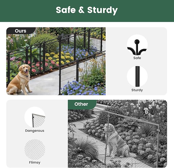 32 in(H) Decorative Garden Fence Outdoor for Yard with 2 Gates,Heavy Duty Iron 16 Panels Total 34.7ft(L) Anti Dig Fence with Gravity Automatic Lock for Indoor/Outdoor Decorative Dog Fence,Brown
