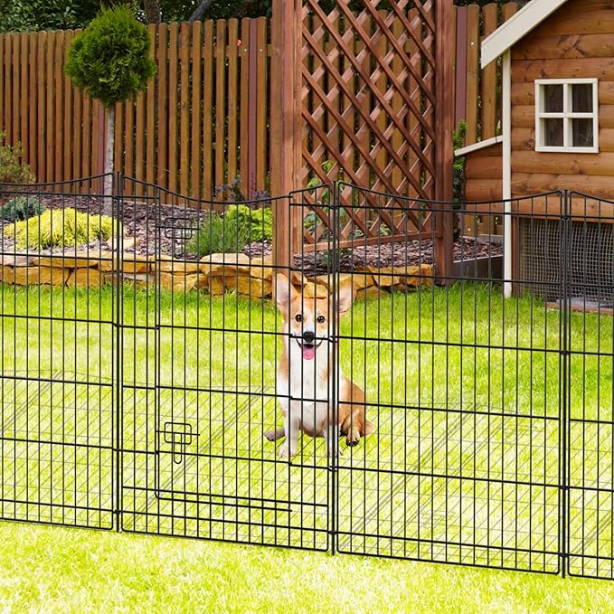 INJOPEXI Decorative Garden Fence 6 Panels 13ft(L)×36in(H) Metal Garden Fences with 5 Panels + 1 Gate, Animal Barrier Rabbit Fence Rustproof Wire Temporary Dog Fencing Outdoor for Yard Lawn Patio