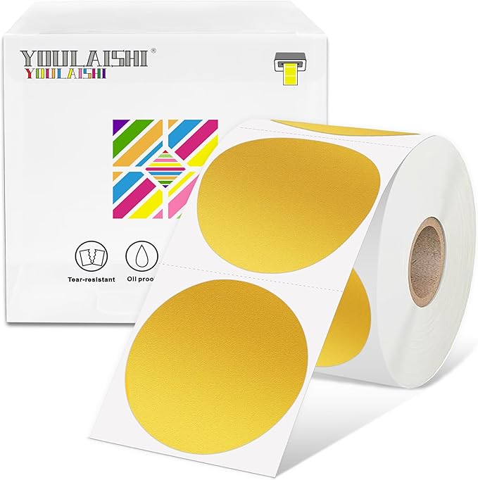 2 inch Dot Stickers Labels Circle Garage Sale Sticker 750Pcs Round Thermal Printer Stickers Printable Writable Price Labels for Yard Sale, Gold