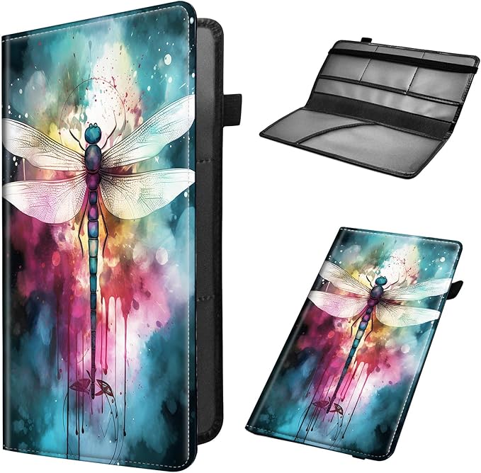Car Registration and Insurance Holder, Leather Car Glove Box Organizer, Cool Car Accessories for ID, Driver's License Cards & Essential Document,business cards,Men&Women,Color Dragonfly