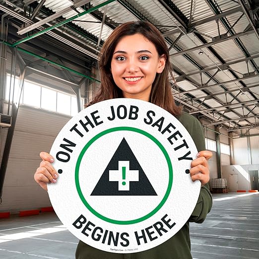 On The Job Safety Begins Here 18x18 inches, Floor Decal Anti-Slip Adhesive Floor Sign Made in USA