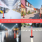 Reflective Rubber Base Traffic Delineator Post - Heavy-Duty Safety Bollards for Parking Lot Markers, Road Construction, Driveway Warning - with Reflective Strips (3 Pack - 42 Inch)