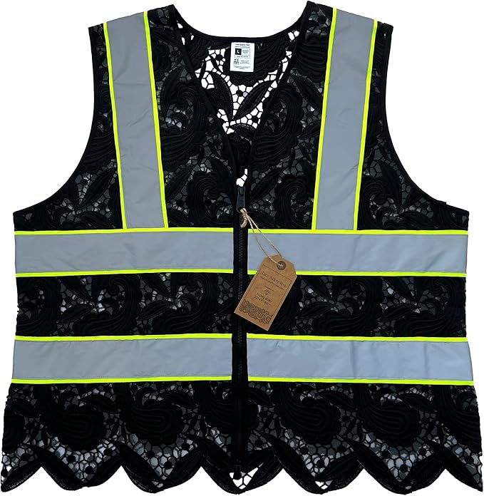 Lace-Mesh Safety Vest for Women & Men - Breathable, High Visibility Vest with Zipper & ANSI Class 2 Reflective Strips