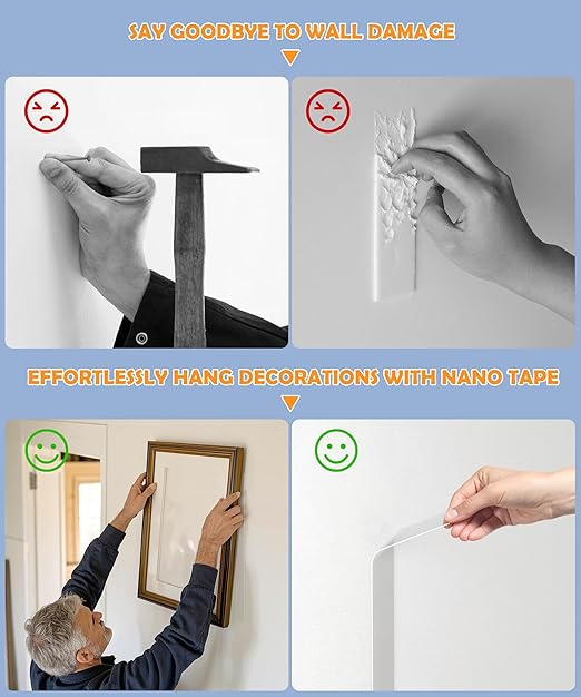 PPB Double Sided Adhesive Tape Heavy Duty, Removable Mounting Tape, Nano Tape, Clear Two Sided Wall Adhesive Strips for Home, Office, Car, Outdoor Use, 10FT