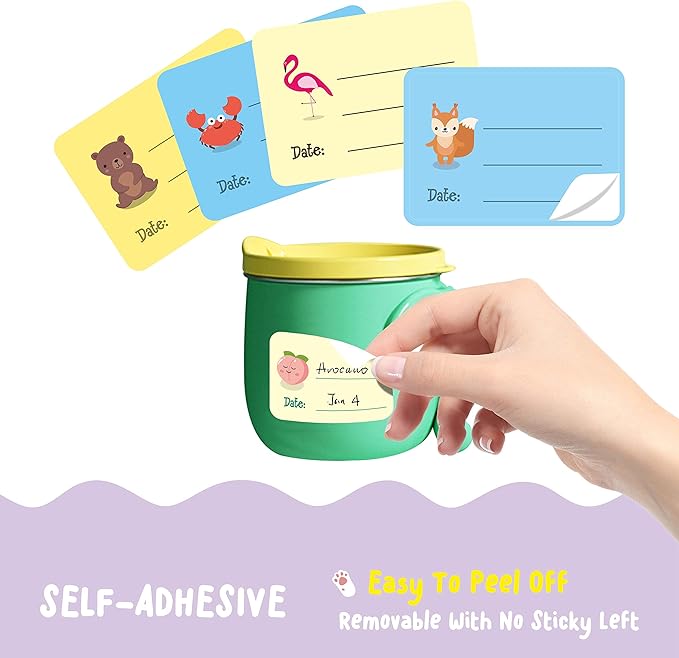 240 PCS Baby Food Labels Set in 2 Sizes and 45 Designs Water Resistant for Food Containers, Jars