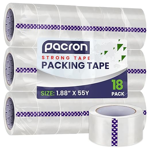 Clear Packing Tape - 18 Heavy-Duty Wrapping Tape - 55-Yard Length, 990 Total Yards 1.88-Inch Wide Strong Adhesive Rolls for Moving Boxes, Office Packaging, Storage Organization & Warehouse Shipping